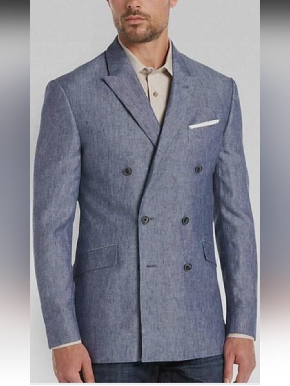 Joseph Abboud Double-Breasted Blue Sport Coat 100% Linen 42S JOE